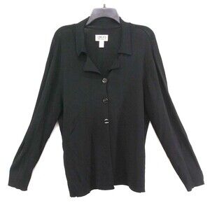 Chicos Design Sweater Women Size 3 Black 3 Button Long Sleeve Knit Cardigan Top